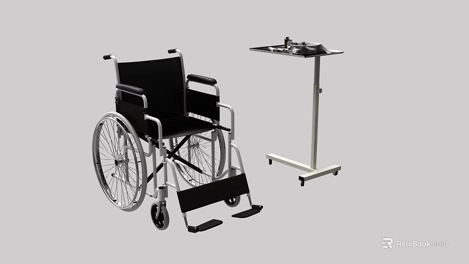 Medical Equipment Portable Wheelchair With Ergonomic Design And Adjustable Mobile Tray Stand For Patients 3d model 