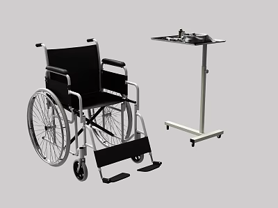 Medical Equipment Portable Wheelchair With Ergonomic Design And Adjustable Mobile Tray Stand For Patients 3d model