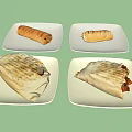 Grilled Burritos And Pastry Rolls On White Plates With Savory Fillings