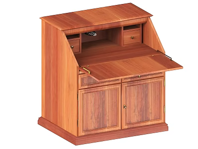Classic Wooden Desk with Drawers and Cabinet Doors for Home Office Storage 3d model