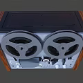 Vintage Tape Recorder With Wooden Frame Dual Tape Reels Control Panel Knobs And Buttons