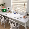 White Desk and Chair Set for Modern Study Space with Lamp Potted Plant and Books