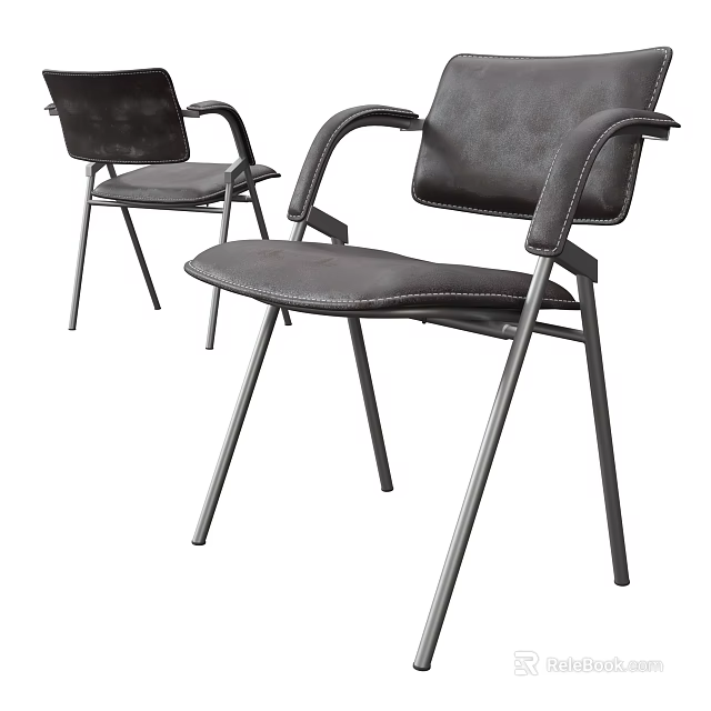 Modern Leather Upholstered Dining Chairs With Metal Legs And Armrests Design 3d model 
