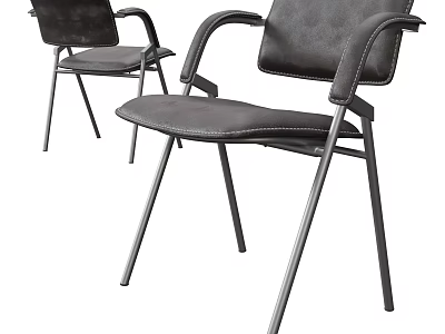 Modern Leather Upholstered Dining Chairs With Metal Legs And Armrests Design 3d model