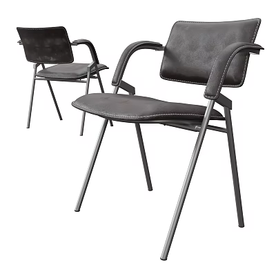 Modern Leather Upholstered Dining Chairs With Metal Legs And Armrests Design 3d model