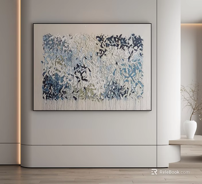 Abstract Blue Green White Painting For Modern Interior Wall Decor 3d model 