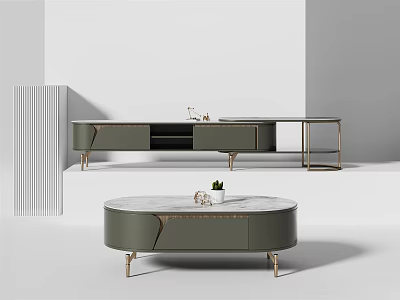Elegant Modern TV Stand With Marble Top And Gold Metal Legs Design 3d model