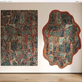 Unique Shaped Rugs with Green Textured Patterns and Orange Borders for Interior Design 3d model