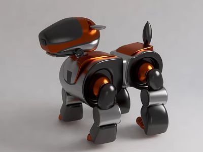 Stylish Robot Electric Toy Dog With Mechanical Structure And Orange Black Color 3d model