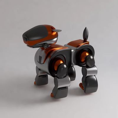 Stylish Robot Electric Toy Dog With Mechanical Structure And Orange Black Color 3d model