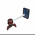 Red Cylindrical Mechanical Device With Multiple Legs And Blue Light Beam