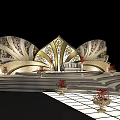 Heart Shaped Multi Layered Platform With Petal Like Gold Black White Pattern Decorations Red Ornaments 3d model