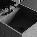 Modern Concrete Washbasin With Black Cabinets Linear Light And Striped Wall