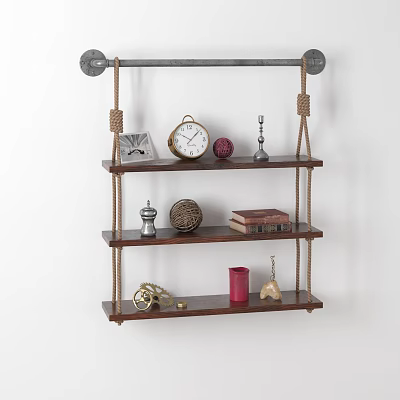 Industrial LOFT Wall Storage Rack Decorative Rack Ornament Rope 3d model