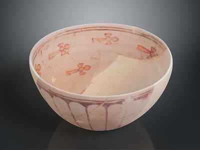 Carved Ceramic Bowl With Traditional Red Floral Patterns And Intricate Surface Details 3d model