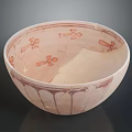 Carved Ceramic Bowl With Traditional Red Floral Patterns And Intricate Surface Details