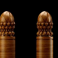 Two Brown Wooden Capitals With Detailed Lotus Carved Patterns On Black Background
