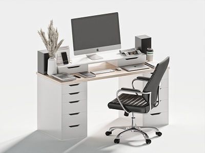 Modern Desk and Chair Computer Desk Elevated Countertop Office Desk and Chair Learning Supplies 3d model