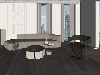 Modern Living Room Sofa Coffee Table Combination With City View Carpet And Decor 3d model