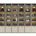 Modern Wooden Display Shelves With Multiple Layers And Organized Storage Items