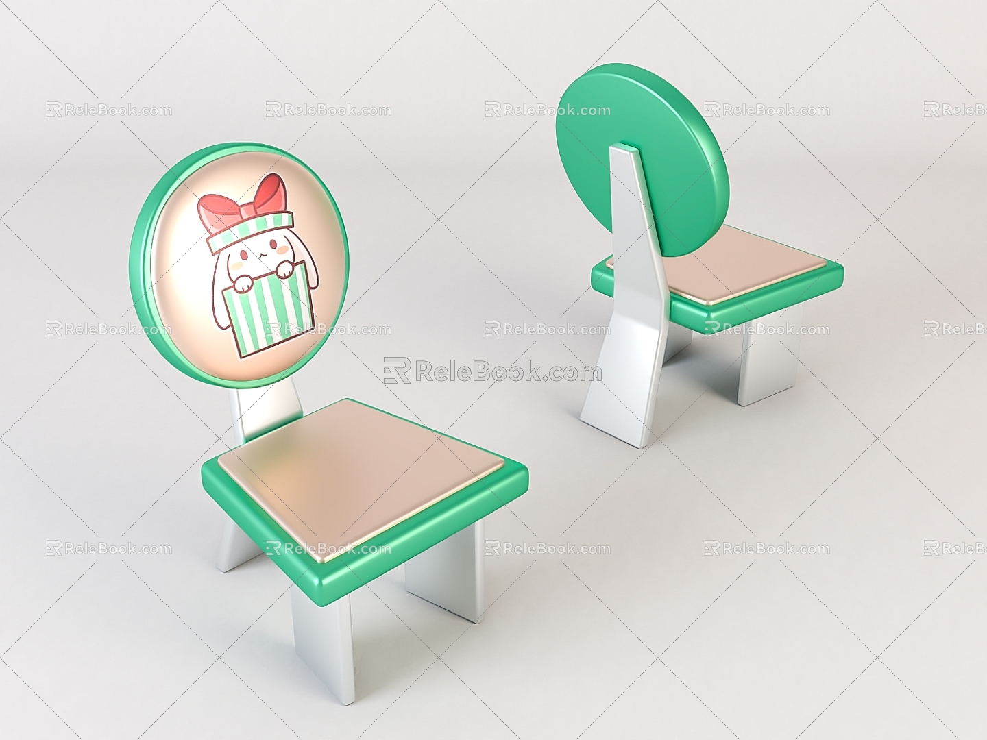 Modern children's chair wooden children's stool 3d model