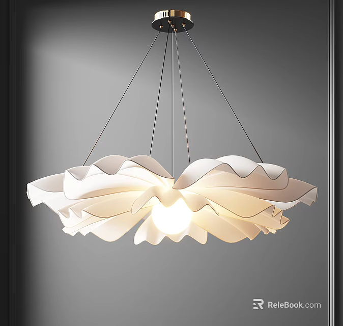 Modern Elegant White Petal Shaped Chandelier With Soft Hanging Light Design 3d model 