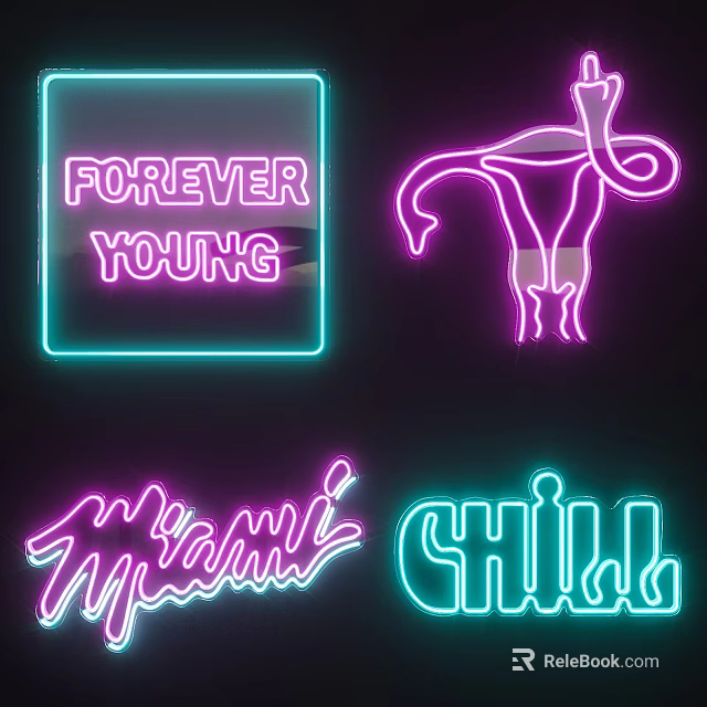 Colorful Outdoor Neon Lights With Urban Style Text And Patterns For Decoration 3d model 