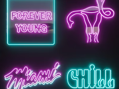 Colorful Outdoor Neon Lights With Urban Style Text And Patterns For Decoration 3d model
