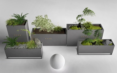 Modern Exterior Flower Box Flower Potted Plant Mobile Flower Box Green Plant Flower Box 3d model