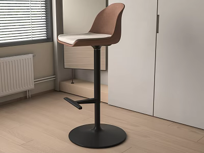 Modern Bar Stool With Brown Backrest White Seat Black Metal Round Base 3d model