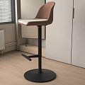 Modern Bar Stool With Brown Backrest White Seat Black Metal Round Base