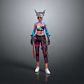 Anime Fantasy Character With Cat Ears Colorful Outfit Striped Pants And White Shoes