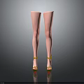 Woman's Slender Pink Legs In Yellow High Heels On Dark Background With Reflection