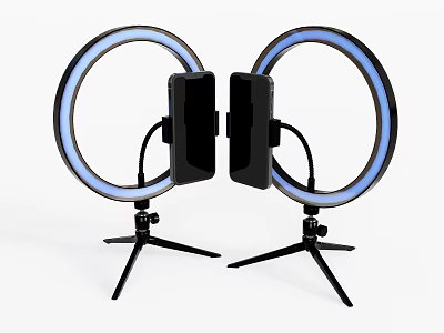 Dual Smartphone Ring Lights With Blue LED And Tripod Stands For Mobile Photography 3d model