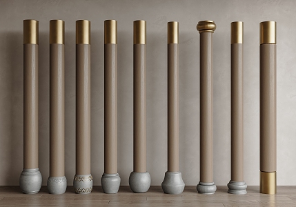 New Chinese style column pile column foundation stone column log column head column pier decorative column 3d model