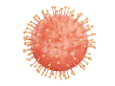 Microscopic View Of Red Virus Structure With Yellow Spikes And Protein Projections 3d model