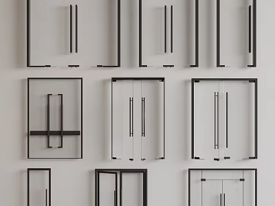 Modern Double Doors Design Featuring Different Frame Styles And Handle Variations 3d model