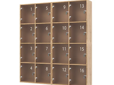 Wooden Locker Unit With Multiple Numbered Compartments And Secure Locks 3d model