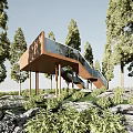 Modern viewing platform, landscape platform, landscape structure 3d model