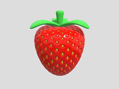 Red Strawberry Fruit With Green Leaves And Small Yellow Seeds On Surface 3d model