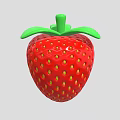 Red Strawberry Fruit With Green Leaves And Small Yellow Seeds On Surface