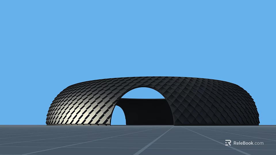 Modern Black Building Exterior Wall With Diamond Texture Curved Top And Arched Opening 3d model