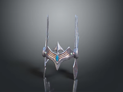 Elegant Metallic Decorative Headpiece With Blue Gemstone And Symmetric Sharp Structures 3d model