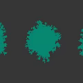 Three Tall Evergreen Trees With Green Foliage And Long Needles On Gray Background With Shadows