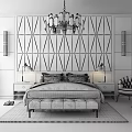 Modern background double bed combination 3d model