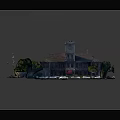 Cartoon Scenic Town With Red Roof Buildings Tower Cars Trees Roads And Parking Lot