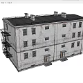 Vintage Multi Story Building With Weathered Exterior Windows Chimneys And External Stairs