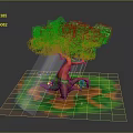 Vibrant Green Leaf Tree With Unique Red Trunk On Green Grass And Orange Soil