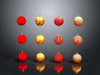 Red And Gold Christmas Decorative Balls For Furniture Decoration With Various Patterns 3d model