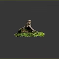 Natural Wooden Root Decorative Piece With Moss Green Plants And Smooth Stone Base